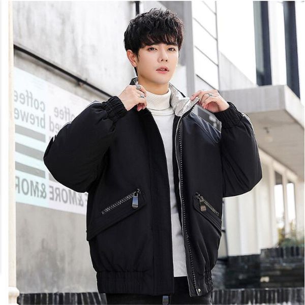 

youth stand collar men's down jacket loose bread fashion warm, Black
