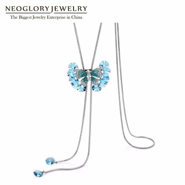 

pendant necklaces neoglory sweater chain necklace butterfly fashion necklace&pendant jewelry gift ms embellished with crystals from swarovsk, Silver