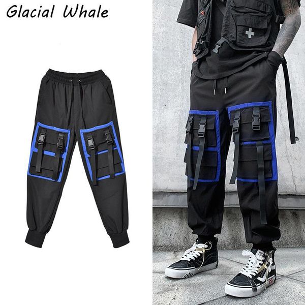 

men's pants glacialwhale mens cargo men 2021 slim fit pockets joggers hip hop high street vintage streetwear trousers black
