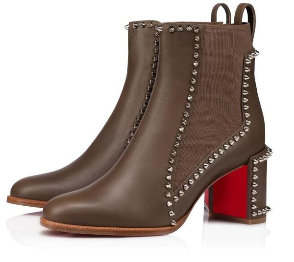 

famous winter brand red bottom boots out line spike women booty black brown genuine leather ladies bottes red-sole booties party bride walki