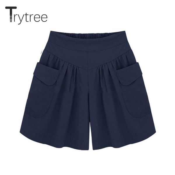 

women's shorts trytree 2021 summer casual short women polyester pockets female loose ladies khaki high waist pantalones plus size, White;black