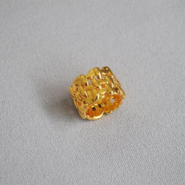 

cluster rings european and american creative design irregular mesh woven brass 18k gold-plated wide fashion ring index finger female, Golden;silver