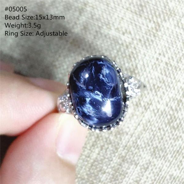

cluster rings natural blue pietersite chatoyant ring adjustable size gemstone oval round yellow namibia 925 silver women men, Golden;silver