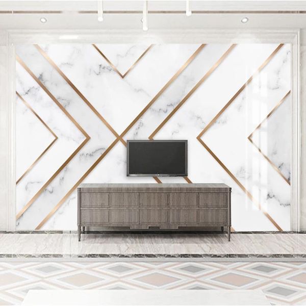 

wallpapers custom wallpaper 3d golden lines geometric marble pattern tv backdrop mural modern creative living room decoration wall painting