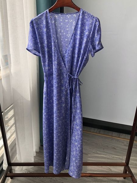 

2021 new seda novas mulheres wrap midi roxo floral manga curta senhora dividir chique frias praia vestido feminino com faixas y5dq, Black;gray