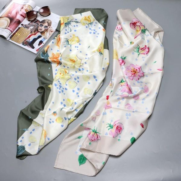 

scarves floral 100% silk scarf shawl head for women square foulard 35", Blue;gray