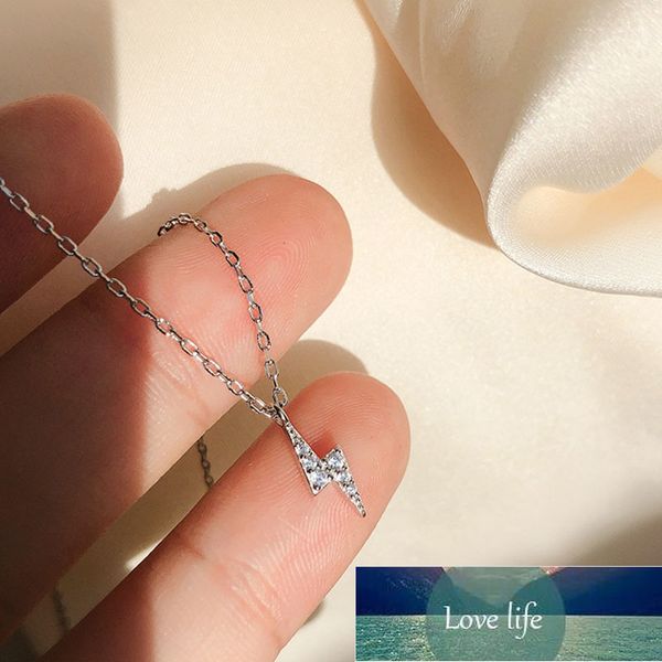 

new 925 sterling silver delicate lightning necklace shiny full diamond zircon geometric pendant party gift for girls snk013 factory price ex