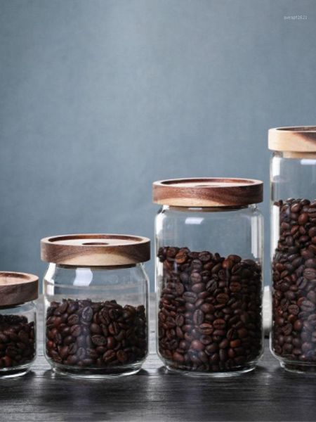 

storage bottles & jars 1000ml food clear glass containers set airtight with wooden lids canisters for candy cookie kitchen