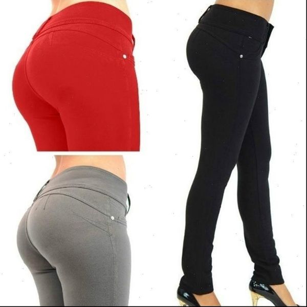 

2020 new womens fashion slim high waist pant casual skinny package hip trousers elastic pencil pants solid color, Black;white