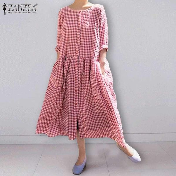 

casual dresses plus size elegant check shirts women's spring sundress 2021 zanzea long sleeve midi vestidos female o neck blusas tunic, Black;gray