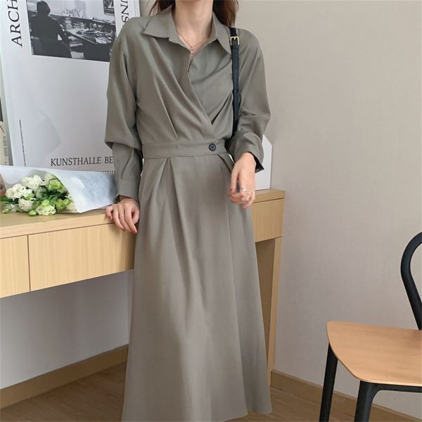 

casual dresses hzirip minimalist pure color maxi ladies'dress lapel fashion releases all the games ol' casual lady autumn robe par, Black;gray