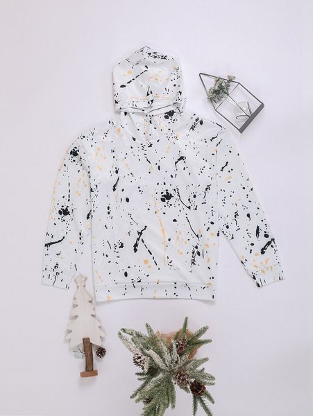 

1pc splash print hooded sweatshirt c0ww#, White;black