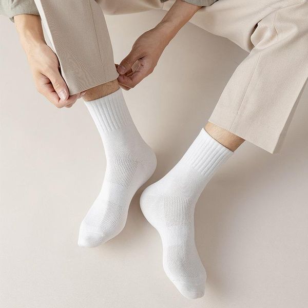 

men's socks men 1pair solid color 2021 autumn winter striped 100% cotton crew trendy breathable long dress comfortable, Black