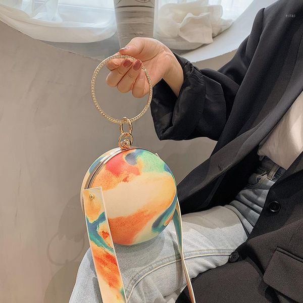 

evening bags creative personality round pvc acrylic zipper messenger bag for women 2021 fashion chain shoulder handbag and purse1