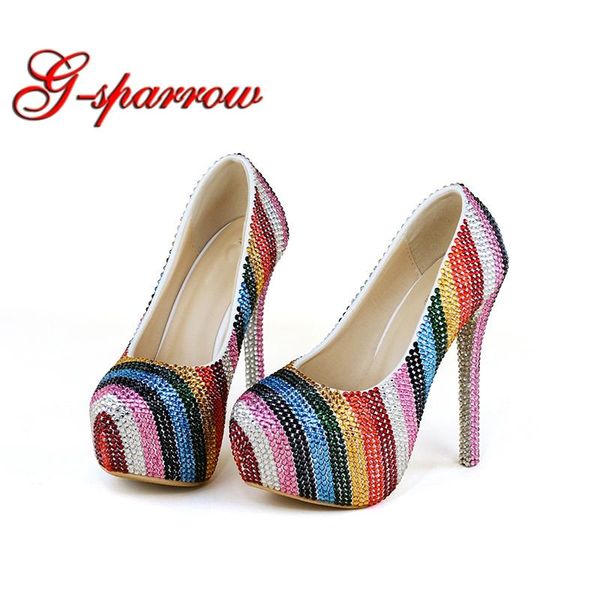 

dress shoes handmade colorful rhinestone evening party prom pumps fashion crystal platform bridal wedding ceremony, Black