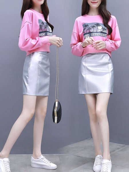 

early spring girl 2021 new sweater long sleeve dress autumn student two piece small fairy skirt suit, White