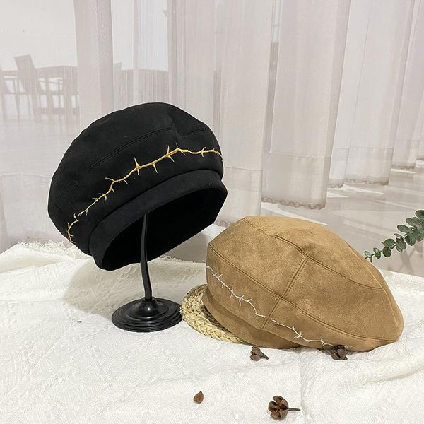 

berets winter branch embroidery flat pumpkin hat british retro temperament men women warm fashion street headdress, Blue;gray