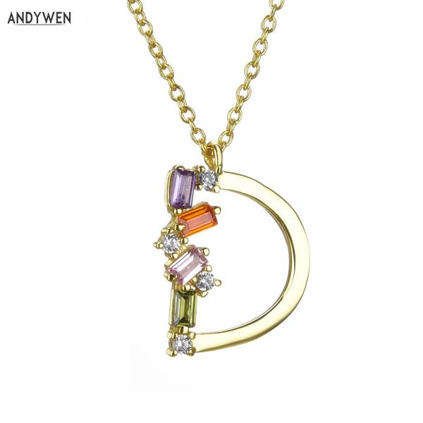 

andywen 925 sterling silver gold mini d initial pendant letter neckalce long chain luxury cz zircon women jewelry