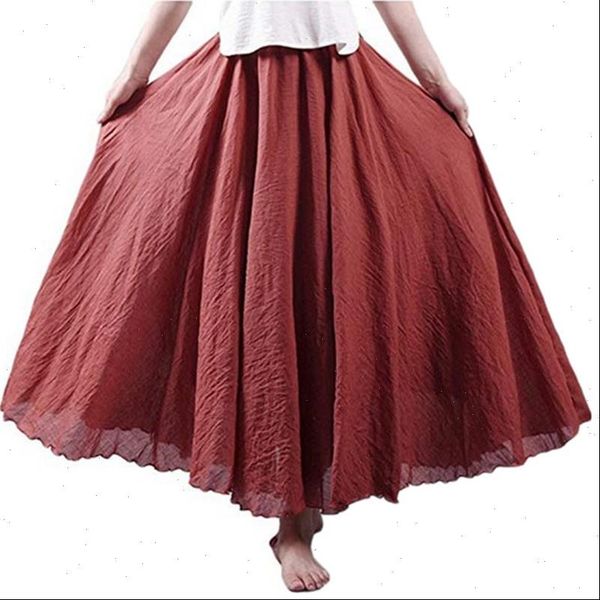 

paris girl women linen cotton long skirts elastic waist pleated maxi beach boho vintage summer skirts, Black