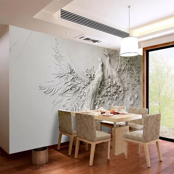 

custom p wallpaper 3d embossed peacock living room tv background wall home decoration art mural waterproof