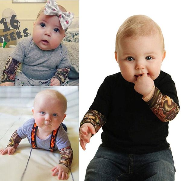 Macacões 0-18m Tatuagens Impresso Bodysuits Bebê Meninos Manga Comprida Romper Retalhador Rodada Jumpsuit Nascido Casual Outfits