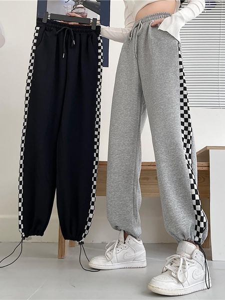 

women's pants & capris plaid sweatpants korean autumn winter 2021 splicing leggings drawstring casual fashion guard, Black;white