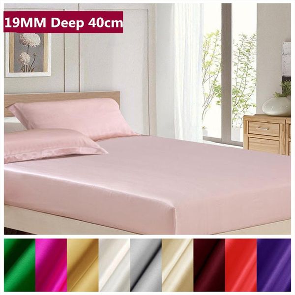 

sheets & sets silk fitted sheet deep 40cm 19mm 100% mulberry soft for good sleep solid color multicolor multi size ls0114-19002
