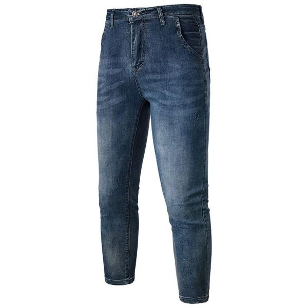 

men's jeans autumn fashion simple basic washed denim pants, Blue