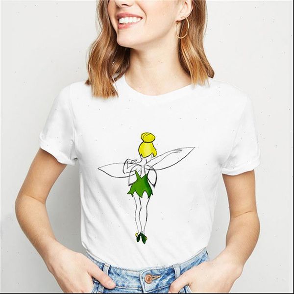 

summer new fashion tshirt women fairy silhouette cartoon fairy print t shirt femme cute harajuku short sleeve tee shirt, White