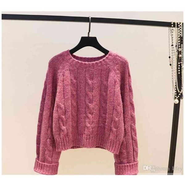 

2021 european and american style vintage high waist classic short section sweater women's three color loose sweater, White