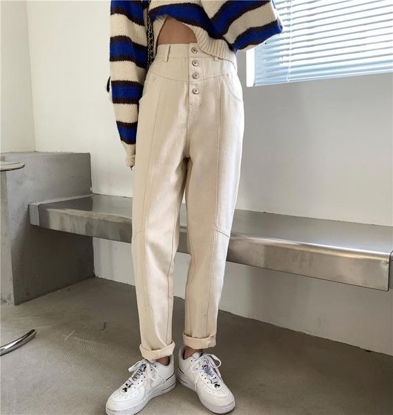 

women's jeans casual 2021 autumn simple and comfortable high-waisted harem fashionable clothing, Blue