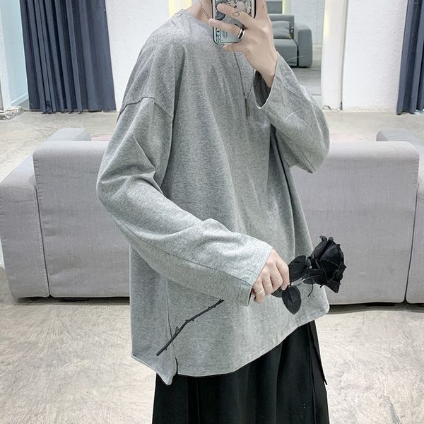 

2021 new cotton men's fashion casual o-neck pullover t-shirt men streetwear autumn long-sleeved tshirt mens qd9c, White;black