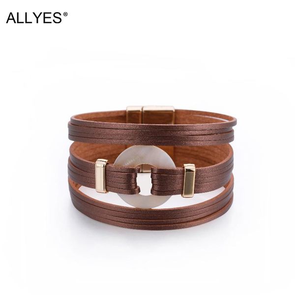 

tennis allyes shell round charm leather bracelets for women bohemian multilayer wide wrap bracelet bangle female jewelry gifts, Golden;silver