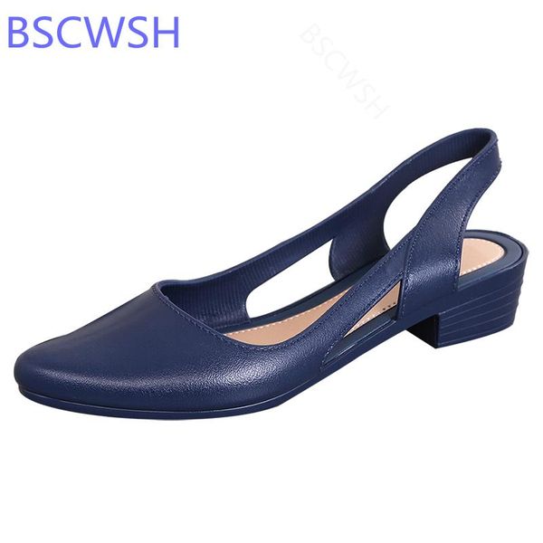 

sandals cut-out closed toe jelly 2021 women pointed chunky med high heels flip flops slingback casual candy color beach shoe, Black