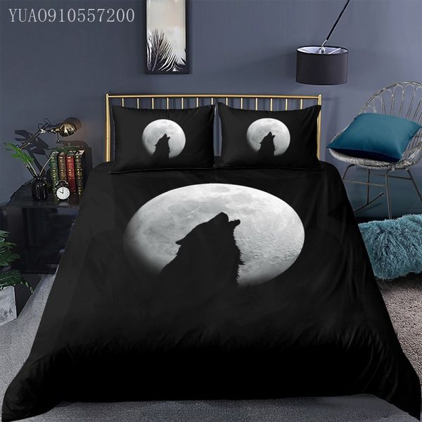 

bedding sets boys adults fashion duvet cover set wolf moon printing black linings single double king  no sheet 2ks0