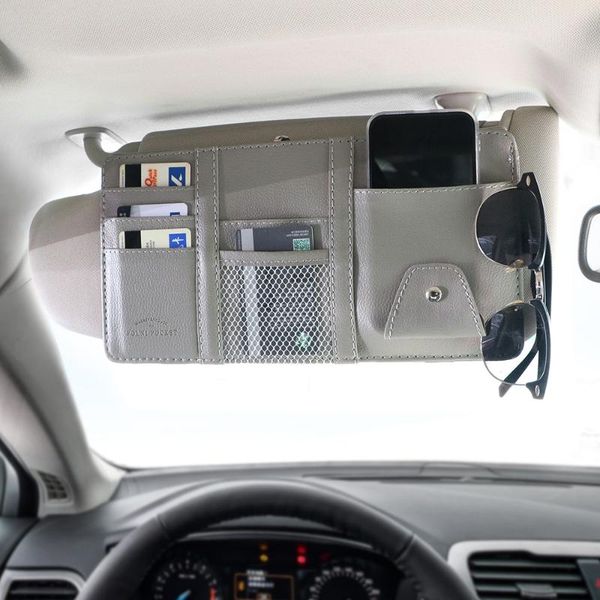 

car organizer multifunctional sun visor with zipper bill card cd phone holder storage box leather sunglasses clip pouch