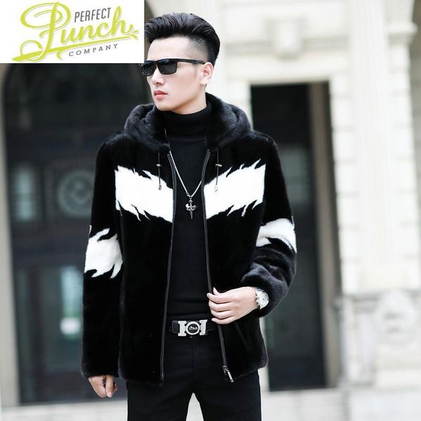 

men's leather & faux mink 2021 fur natural coat winter jacket men real shearling warm outwear for mens clothing veste homme m001 yy749, Black