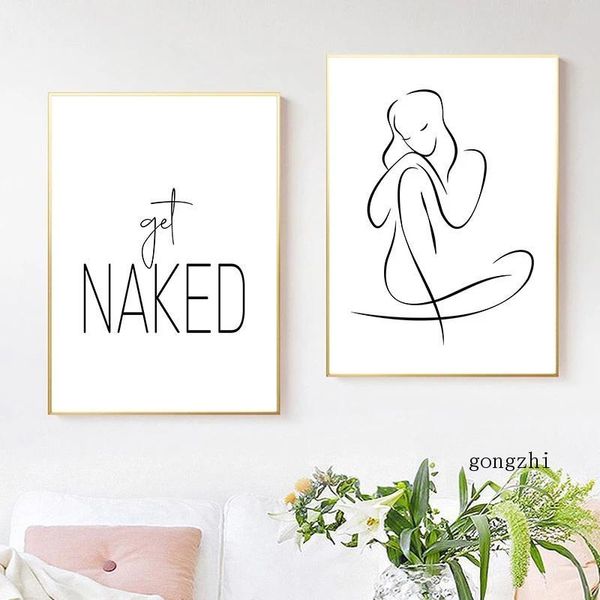 

paintings woman abstract line get naked poster black and white minimalist canvas painting prints wall art picture bathroom home decor