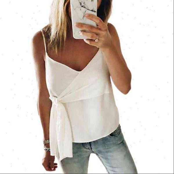 

fashion spaghetti strap women shirts solid bandage low cut sleeveless white boho clothing tunique femme sj2372m