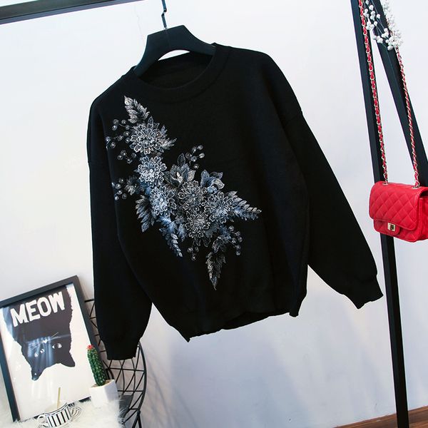 

spring fashion black knitted tracksuit outfits women handwork embroidery flowers sweater pencil pants casual knitting set female k3zn, Blue