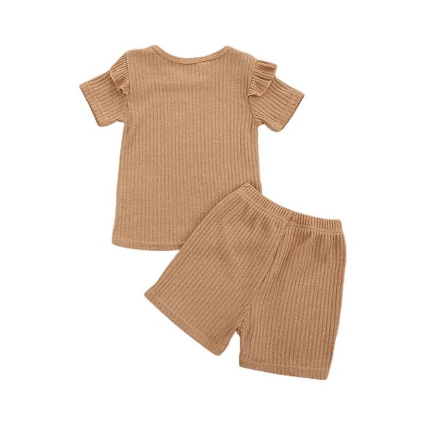 

clothing sets children kids girls solid ribbed outfits sleeve o neck casual shorts infant toddler summer baby clothes 2-7t, White