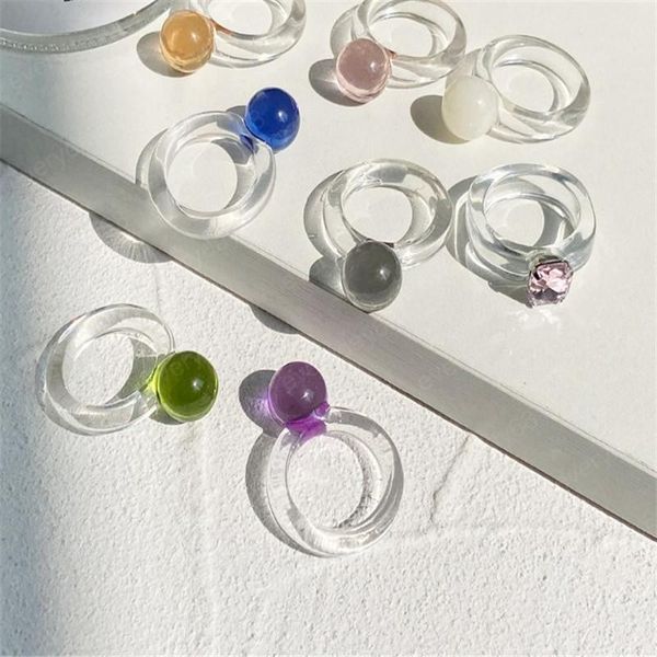 

fashion geometric round ball acrylic ring for women girls transparent resin rings cute jewelry wedding gifts, Silver