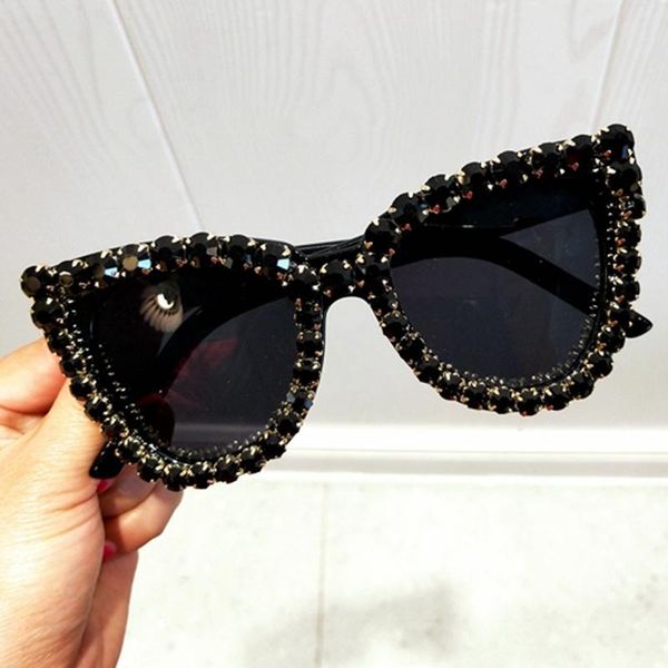 

sunglasses black crystal women cat eye vintage luxury sun glasses for woman oversize fashion shade gafas uv400, White;black