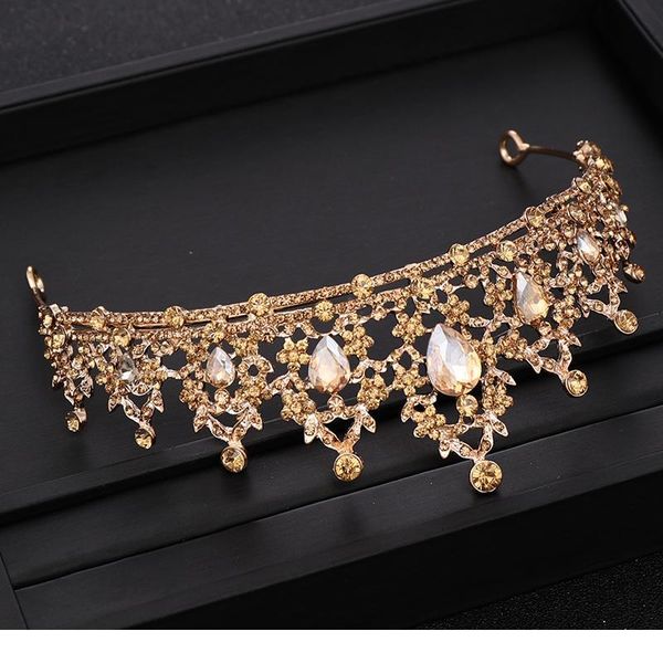 

vintage gold wedding crown baroque rhinestone crystal crown queen tiara prom party bridal hair accessories qylfri