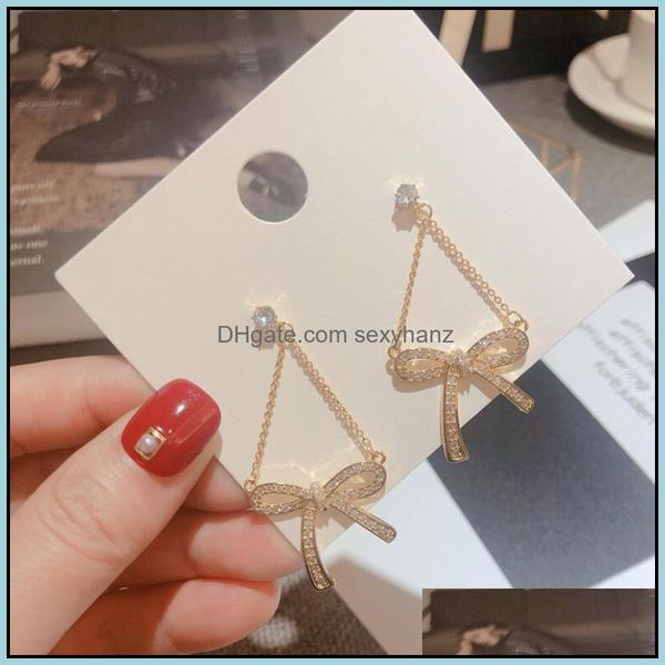 

dangle & chandelier earrings jewelry s1377 fashion s925 sliver post bowknot rhinstone chain drop delivery 2021 dgywi, Silver