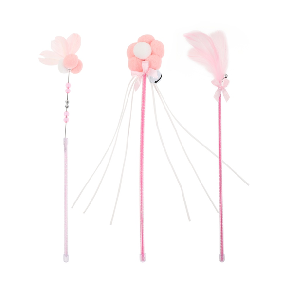 

cat toys 3pcs feather teaser pet wand interactive