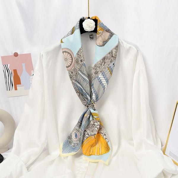 

scarves spring and autumn female satin scarf big square hijabs printed women print patchwork purple polyester silk shawl, Blue;gray