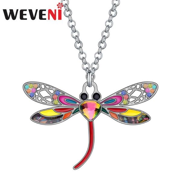 

pendant necklaces weveni enamel alloy rhinestone dragonfly neckalce chain choker animal jewelry for women girls teens kids decoration gift, Silver