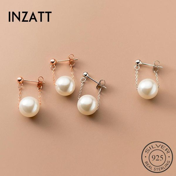 

hoop & huggie inzareal 925 sterling silver round pearl chain earrings for fashion women party fine jewelry punk minimalist accessories, Golden;silver