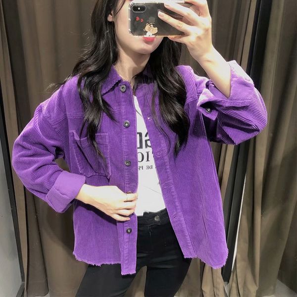 

women's jackets shirt european and american autumn five color corduroy coat lapel raw ee wind long sleeve k3ix, Black;brown